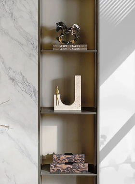 现代轻奢样板间展示柜大理石装饰摆件高级感边柜软装搭配设计套餐