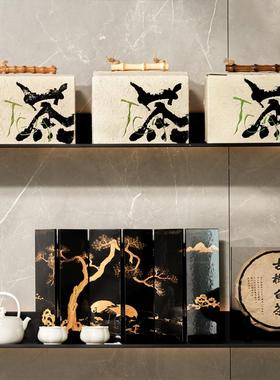 新中式茶柜装饰品软装摆件样板间茶室茶叶店茶饼茶盒茶罐氛围布置