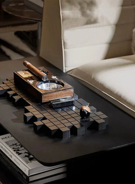 现代轻奢样板间售楼处岛台桌面摆件客厅茶几男士雪茄烟灰缸装饰品