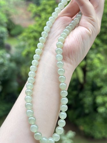 天然和田玉项链 晴水色8mm 经典百搭油润细腻贵气项链 带证书