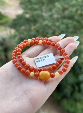 天然南红 老蜜花蜡碧玉两圈手串设计感手链