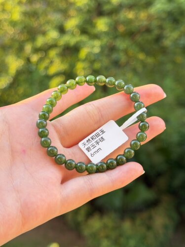 天然俄料老坑碧玉 6mm手串手链 带鉴定证书