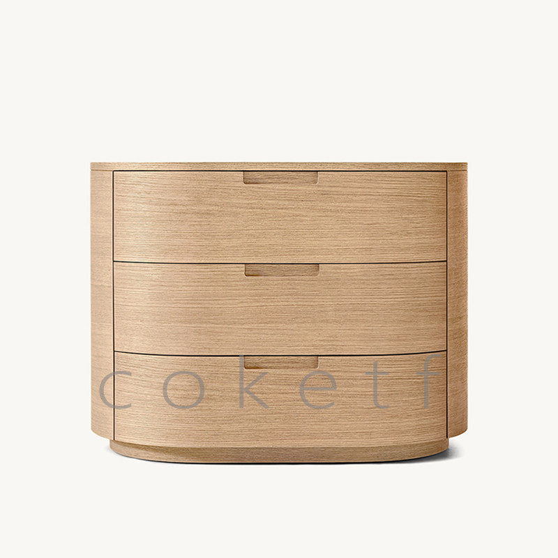 RH CORTA美式乡村设计师椭圆形3抽床头柜封闭式家用简约实木柜子