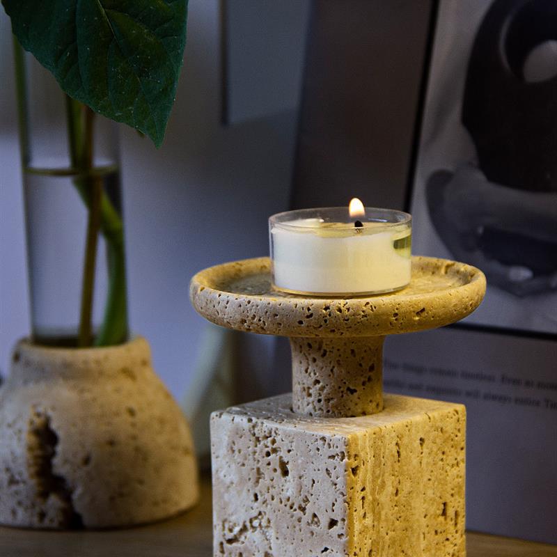 天然洞石创意架高烛台香薰蜡烛座氛围感客厅卧室现代简约诧寂摆件