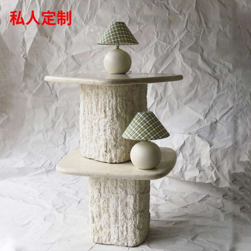 创意天然黄洞石茶几 设计师样板房侘寂风轻奢简约休闲意式咖啡桌