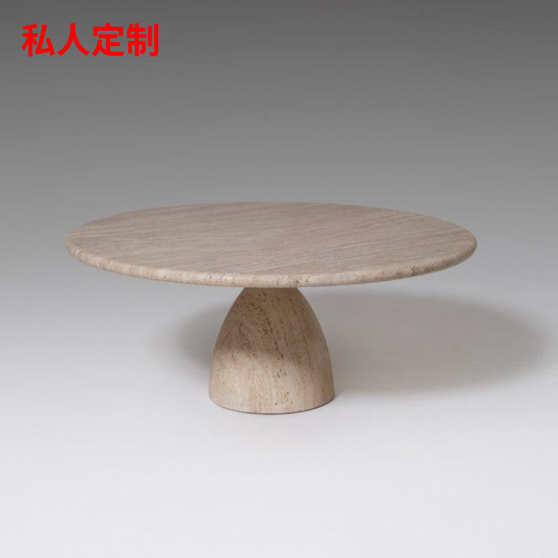 现代简约设计黄洞石茶几 样板房圆形大理石客厅沙发艺术咖啡桌