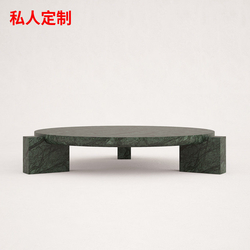 现代简约设计师印度绿大理石茶几酒店别墅售楼部创意圆形咖啡桌