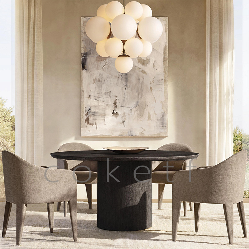 RH CORTA美式乡村圆形实木餐桌设计师款家用酒店民宿别墅简约饭桌