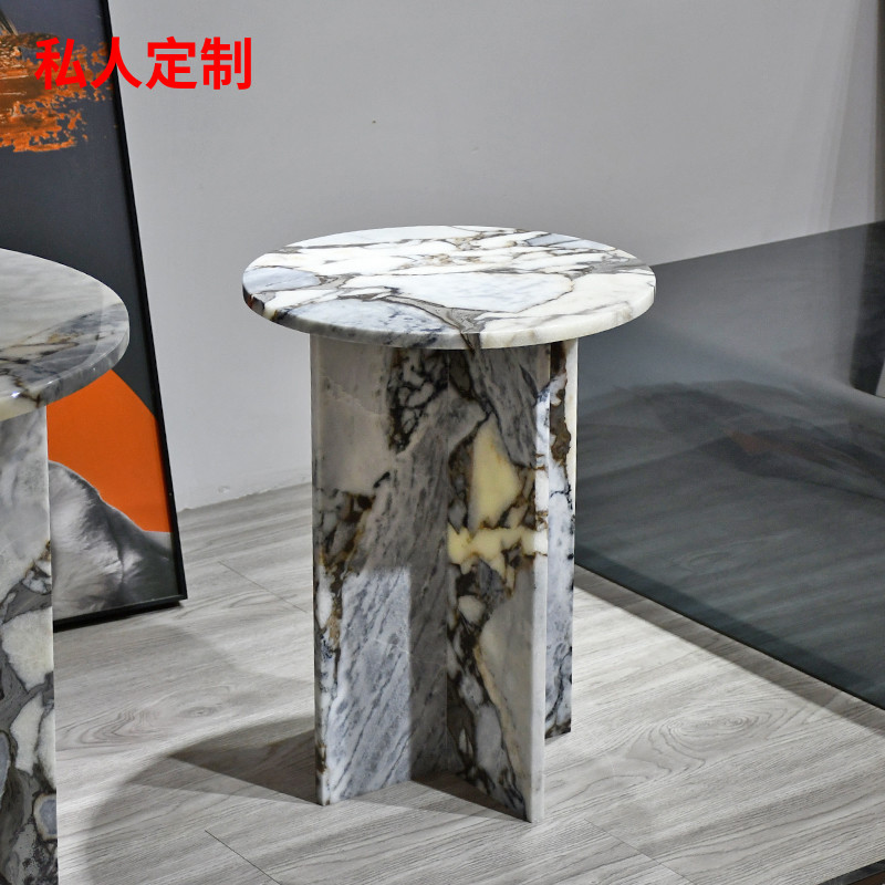 简约现代大理石客厅沙发边几家用圆形边桌设计师款个性奶茶床头桌