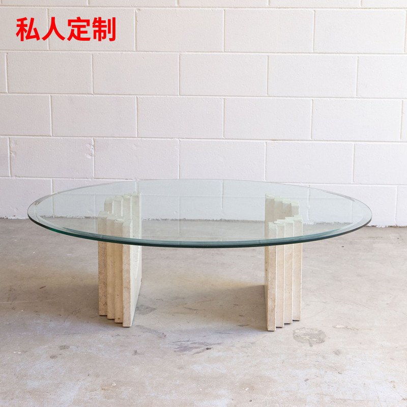 简约现代北欧大理石茶几设计师艺术钢化玻璃台面椭圆洞石个性茶桌