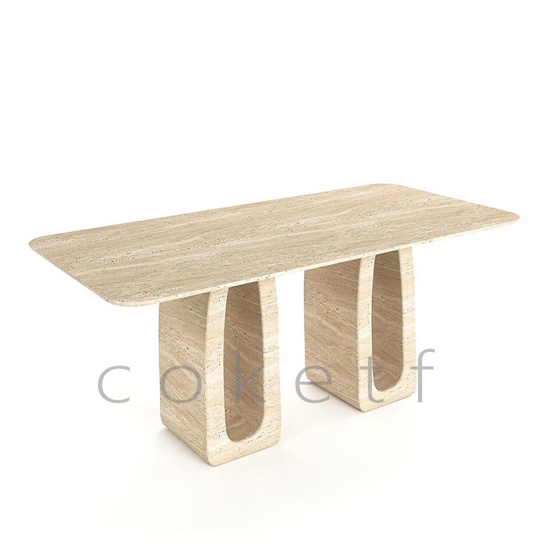 法式极简天然罗马洞石长方形餐桌侘寂风设计师款家用6人吃饭桌子