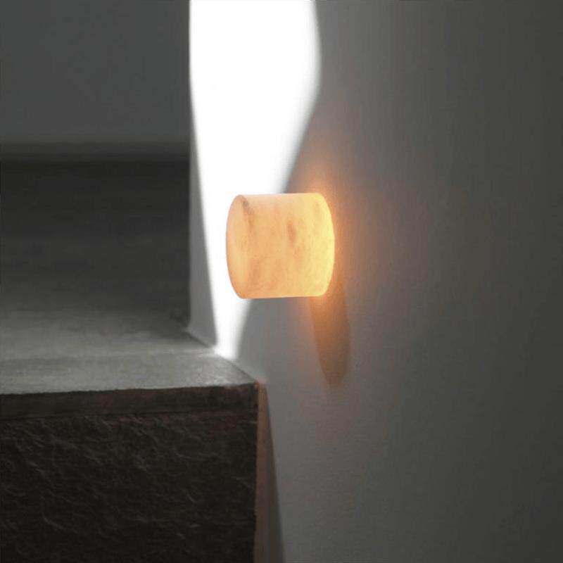 西班牙云石壁灯侘寂风中古客厅背景现代轻奢创意圆形卧室床头壁灯