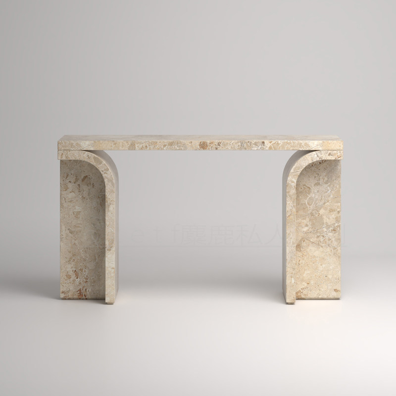 意式极简天然莫奈花园大理石玄关台设计师款别墅酒店入户门厅条桌