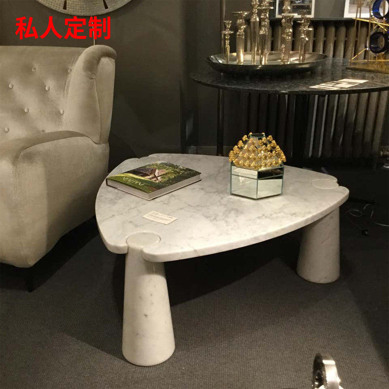 意大利极简三角形创意大理石茶几 现代样板房客厅沙发边桌咖啡桌