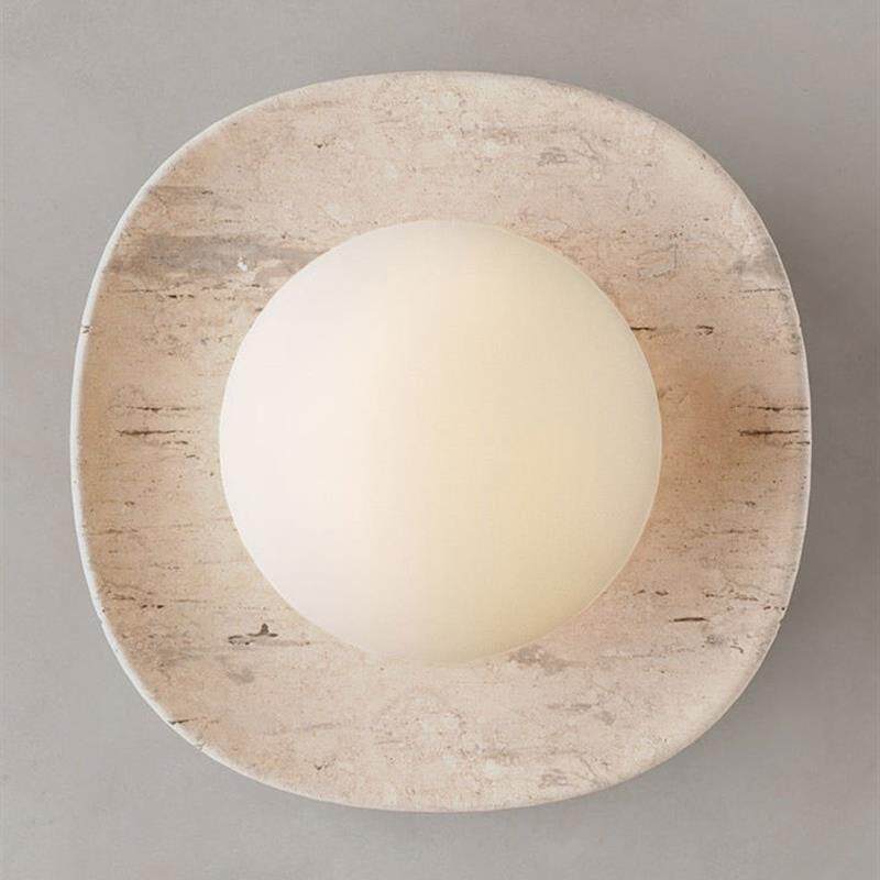 侘寂风天然米白洞石壁灯玄关过道灯客厅背景墙大理石壁灯卧室床头