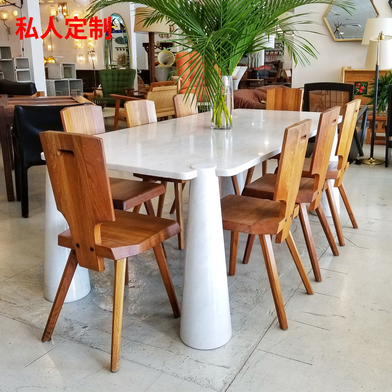 北欧长方形天然中花白大理石餐桌 极简设计家用餐厅6/8人吃饭桌子