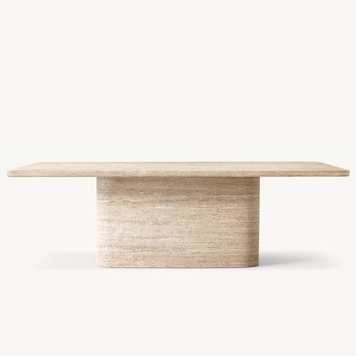 意式极简Vitolo长方形洞石餐桌设计师款天然大理石小户型吃饭桌子