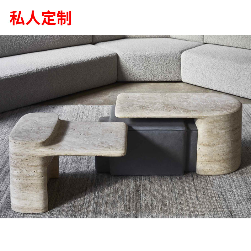 意式简约创意个性设计师洞石茶几 现代客厅沙发组合异形咖啡桌