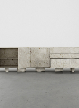 Bellagio轻奢高级感天然莫奈花园大理石餐边柜靠墙一体储物柜边柜