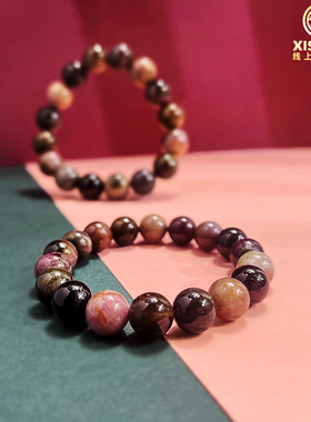 天然老矿碧玺手串红铜钛金发晶玛瑙黑曜石榴石粉紫黄白水晶手链女