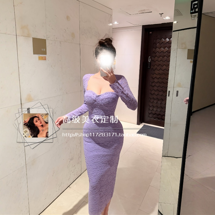【优雅秘境】御姐性感蕾丝长袖收腰显瘦连衣裙女气质包臀塑身长裙