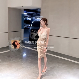 【绣锦花伶】手工绣花缎面蕾丝女人味吊带+通勤显瘦半裙轻熟套装