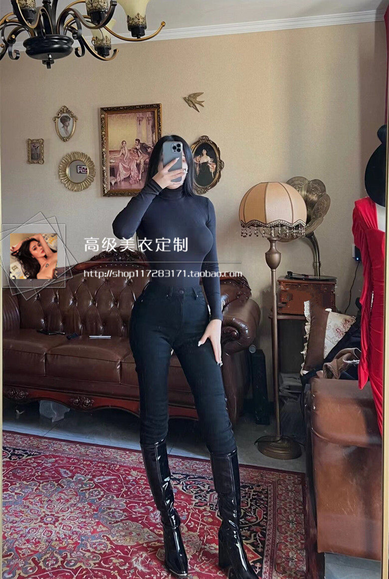 欧美辣妹时尚百搭气质高腰翘臀紧身包腿显瘦小脚铅笔裤牛仔裤长裤