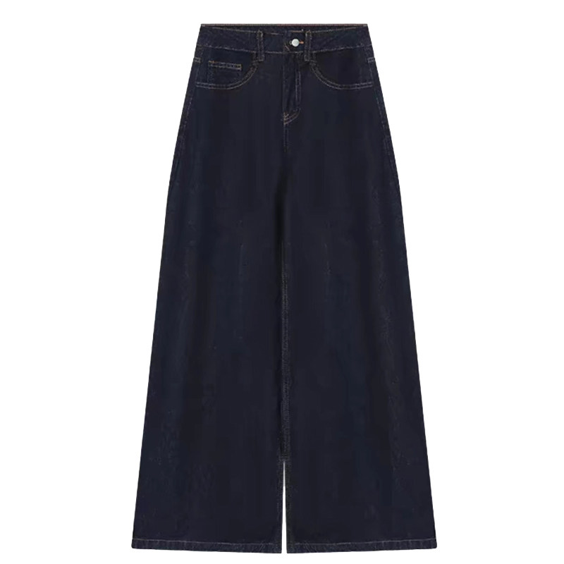 145 SMALL SIZE XS DARK BLUE RETRO STRAIGHT LEG JEANS WOMENS HIGH WAIST SLIM WIDE-LEG PANTS MOP TROUSERS TIDE
