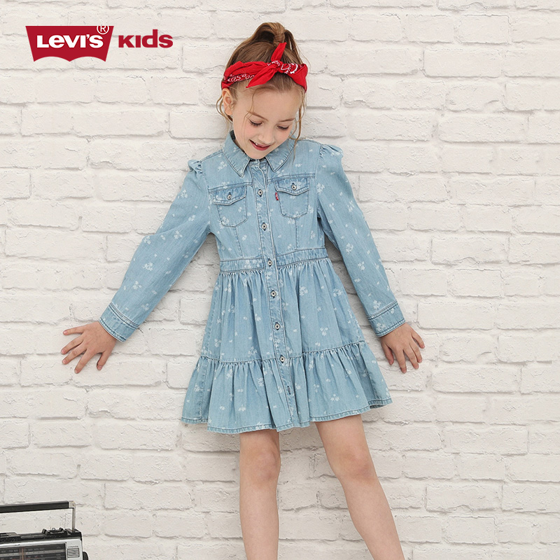 Levi's李维斯儿童2024年秋季新款童装女童牛仔衬衫连衣裙百褶裙子 童装/婴儿装/亲子装 连衣裙 原图主图