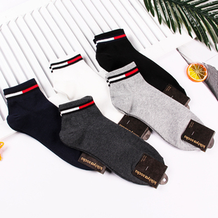 短袜个性 新款 纯色条纹矮腰袜休闲男袜子 棉袜秋季 韩国男士