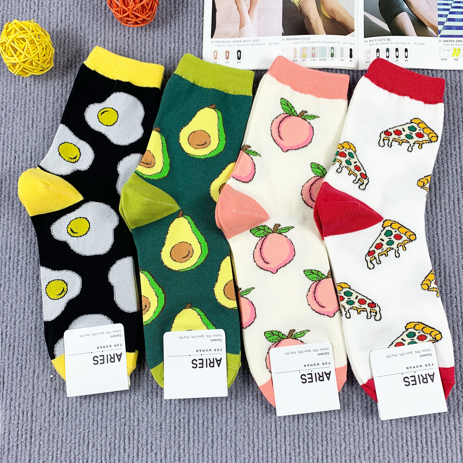 韩国东大门秋冬新款个性桃子牛油果煎蛋中筒袜学院风女袜韩版百搭
