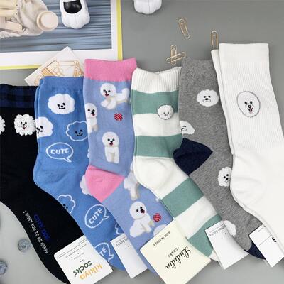 比熊韩国可爱萌宠狗狗中高筒袜女