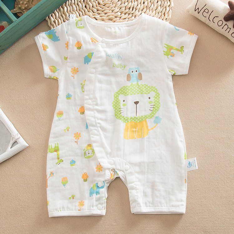 新品夏季婴幼儿纯棉纱布短袖哈衣连体衣夏天宝宝半袖超薄连身衣服
