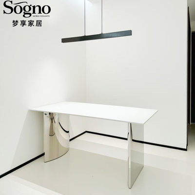 意式极简岩板不锈钢餐桌椅组合