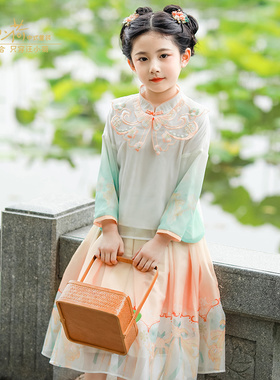 汪小荷秋季新款女童国风套装女宝宝两件套裙中国风仙女唐装