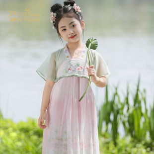 汪小荷童装 汉服25春夏新款 女童超仙国风襦裙新中式 古风连衣裙唐装