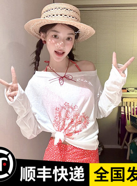 2025新款红色波点泳衣女分体三件套遮肚显瘦保守泡温泉度假泳装