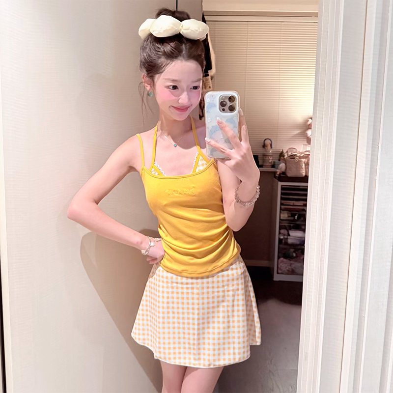 泳衣海边度假分体四件套少女可爱保守高级感性感泡温泉多巴胺格子