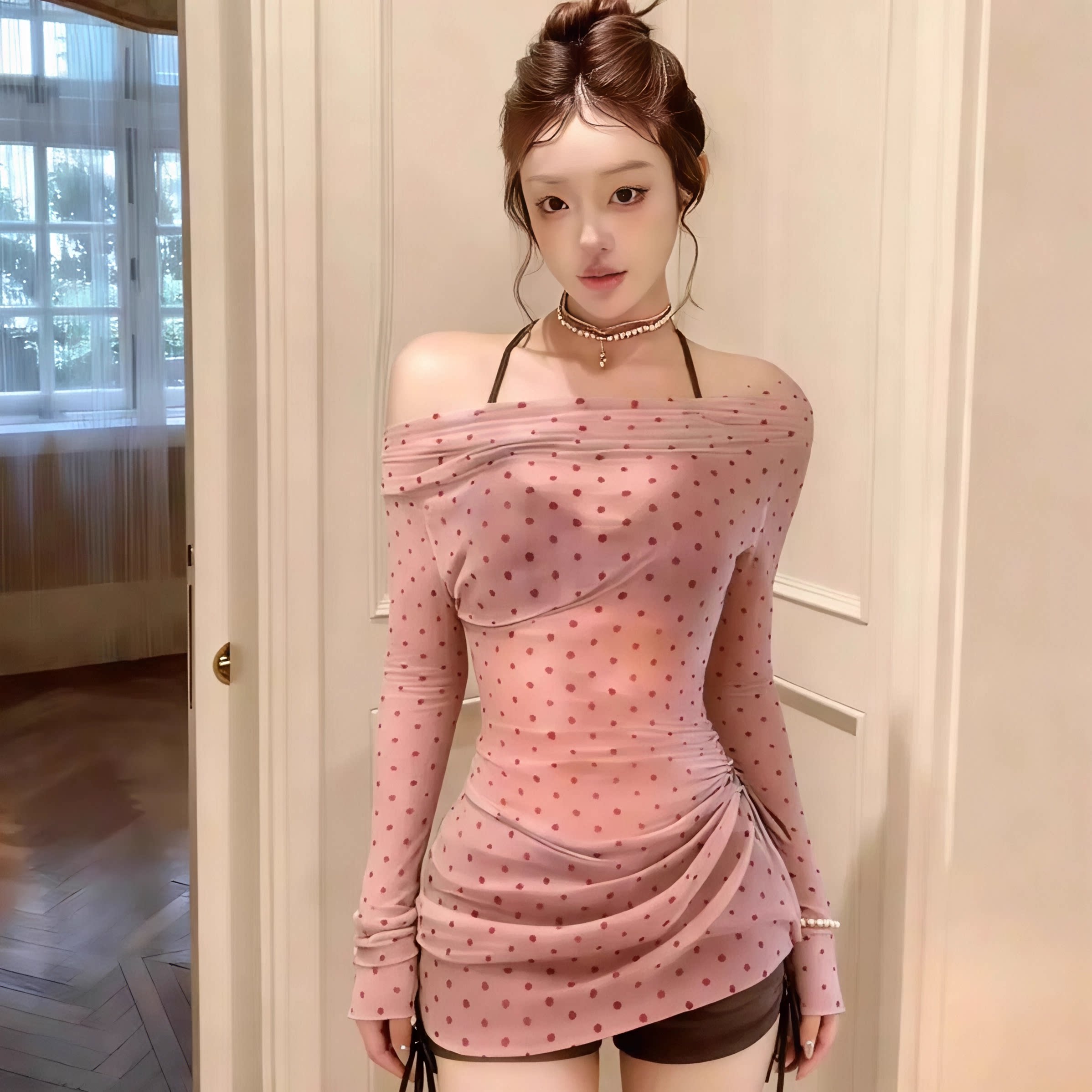 波点比基尼三件套显瘦聚拢温泉