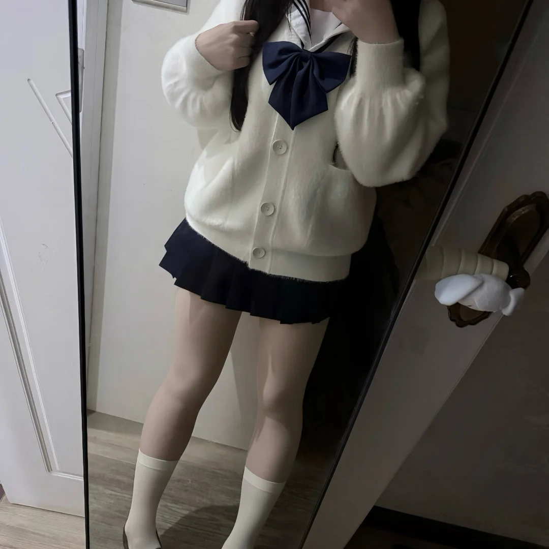 学院风JK制服毛茸茸针织开衫女秋冬校供感小个子毛衣外套