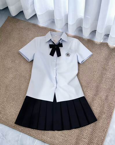 原创JK制服学院风蓝色樱花刺绣短袖衬衫女夏季百褶裙学生百搭套装
