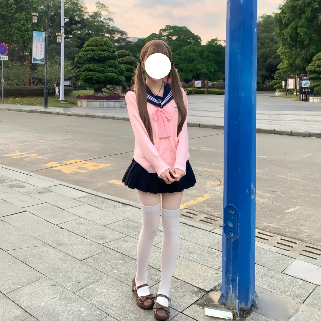 JK制服套装女学院风绀三本水手服叠穿粉色针织开衫甜美校供感套装
