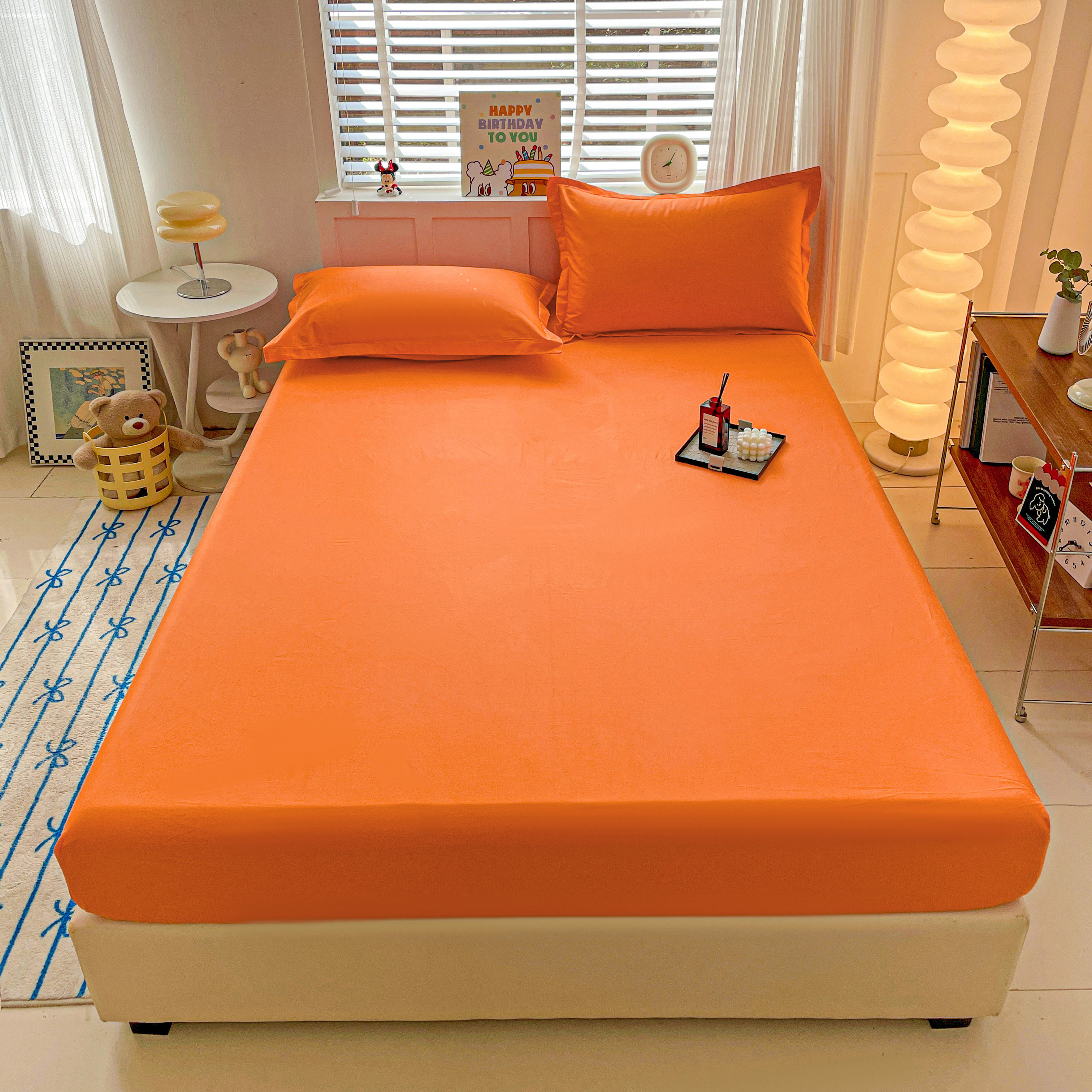 2026款时尚素色纯棉单件橘黄色床笠纯色全棉斜纹百搭桔色床罩