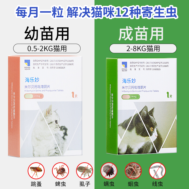 海乐妙猫咪打虫药体内体外同驱除跳蚤耳螨杀蛔虫寄生虫宠物驱虫药