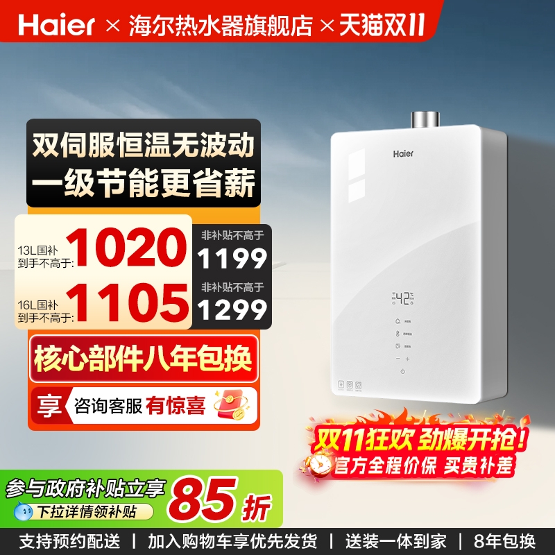 海尔白月光一级节能燃气热水器