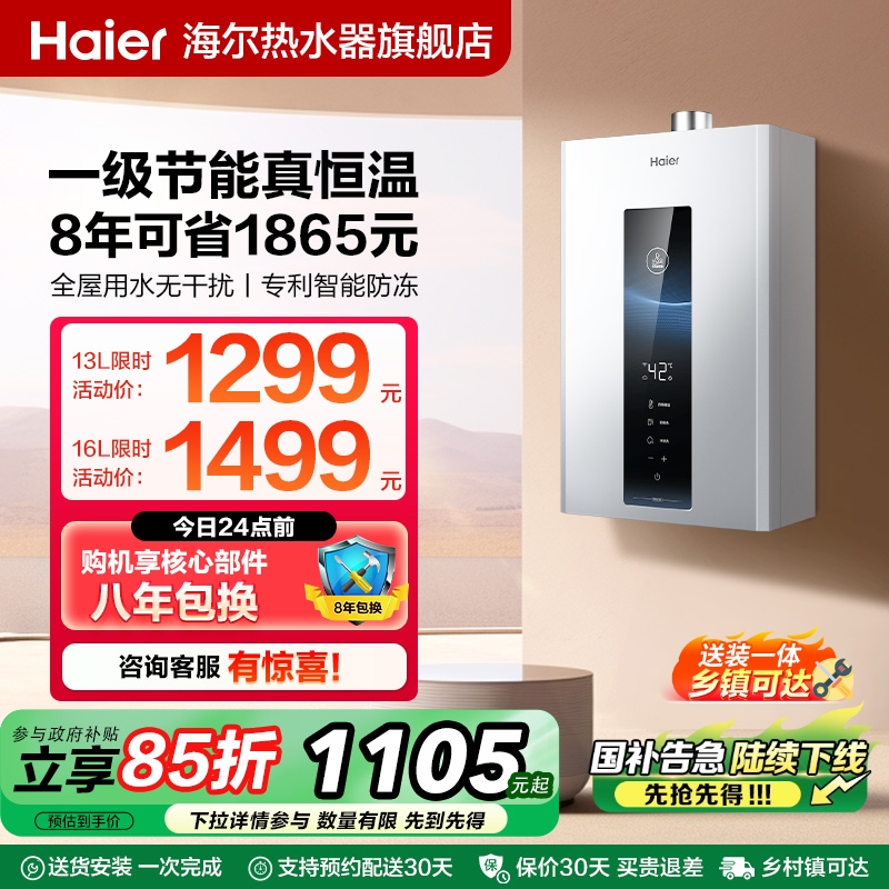 政府以旧换新海尔燃气天然气热水器一级节能水伺服恒温家用WM5PRO