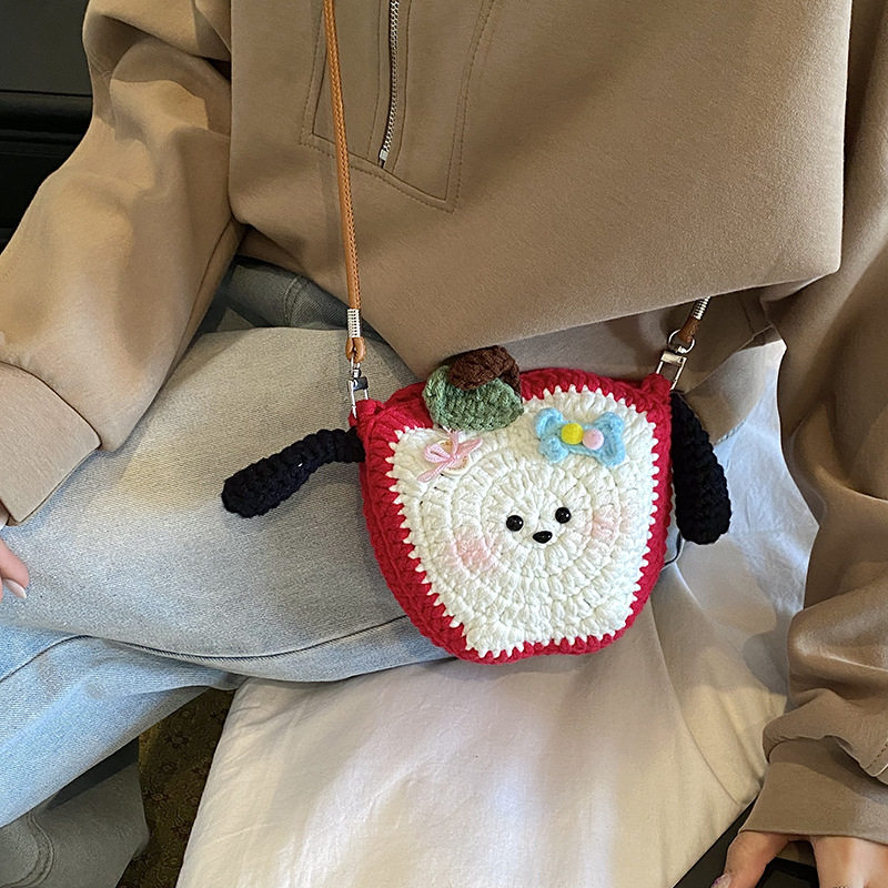 钩织可爱少女风苹果手机包手工针织百搭休闲单肩包成品毛线斜挎包