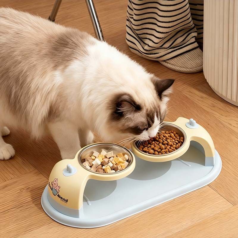 新款护颈悬空宠物双碗慢食不锈钢猫碗狗碗防滑防打翻高架食碗饭盆