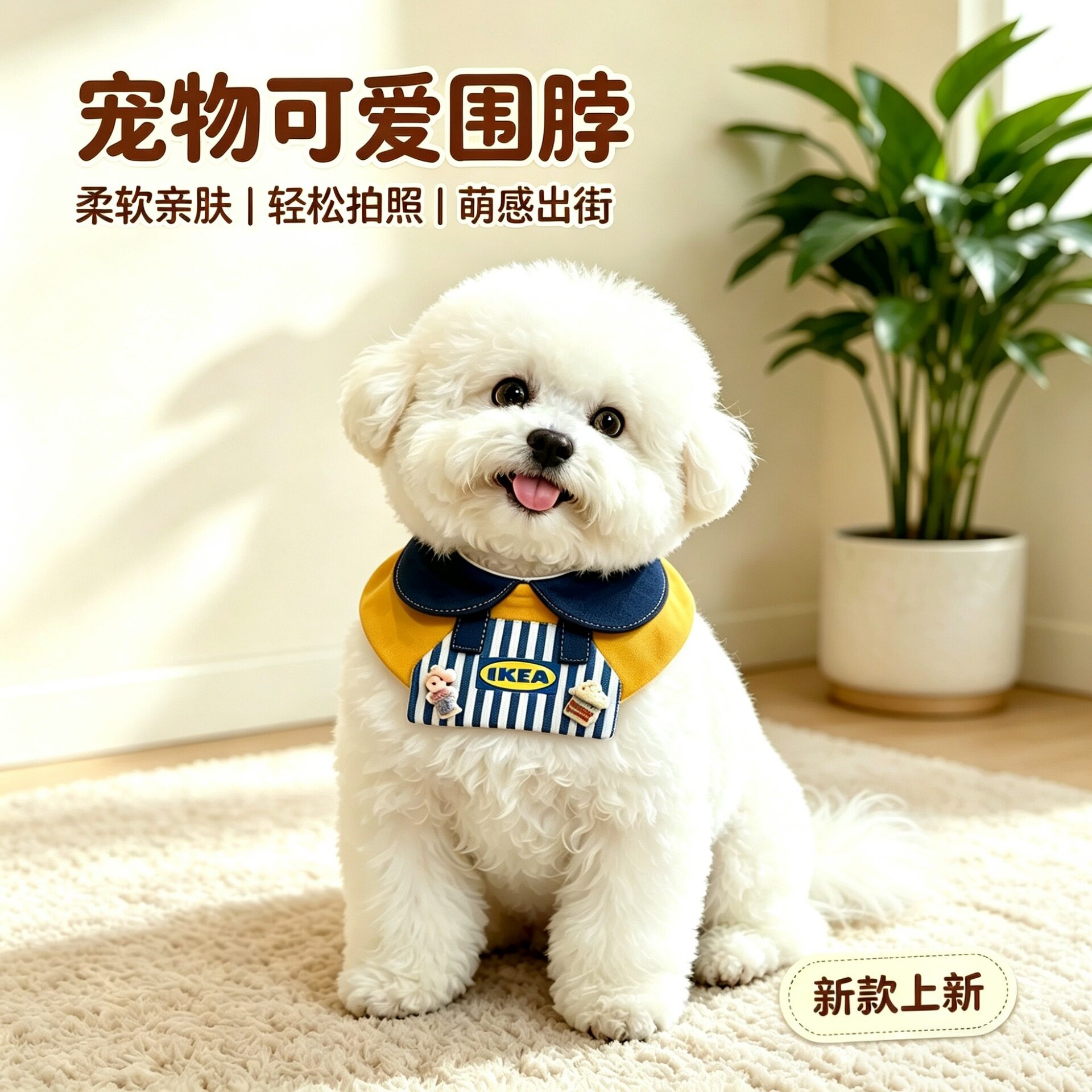 宠物打工人狗狗条纹卡通围领口水巾可爱猫咪工作服围脖外出拍照