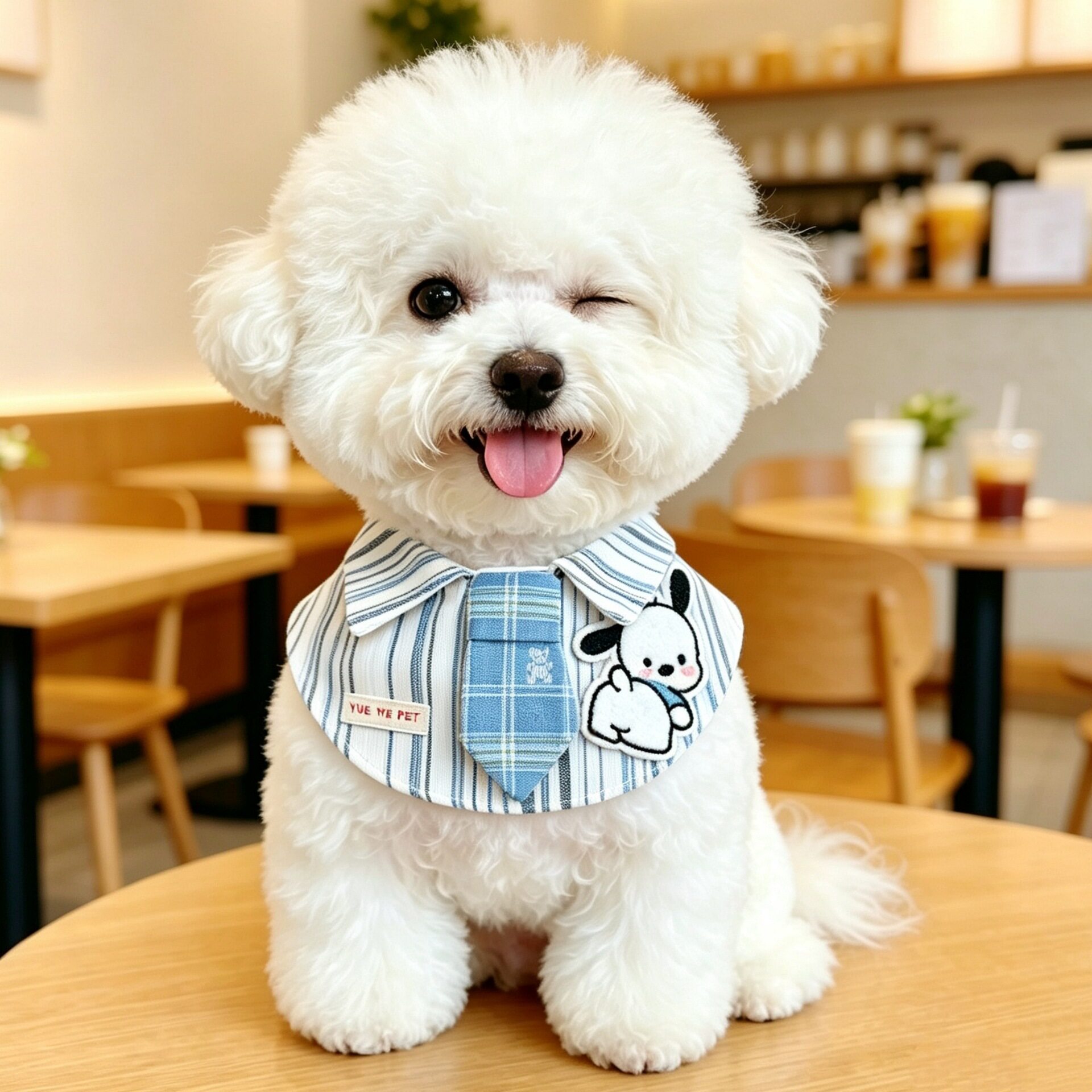 宠物狗狗围领领带猫咪浅蓝条纹围嘴中小型犬可调节外出拍照装扮